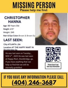 Christopher Hanna, Missing Person from Stockbridge, Georgia—Please Help